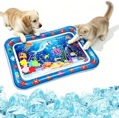 Aquameow Water Cat Toy,Claw-Resistant Sensory Cooling Water Mat，Rectangular
