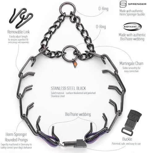 Herm Sprenger Black Stainless Steel Dog Collar with Quick Release ClicLock Buckle O-Ring Biothane Insert Training Collar Made in Germany (Violet Purple, 25in x 4.0mm(Neck Size up to21-22in))