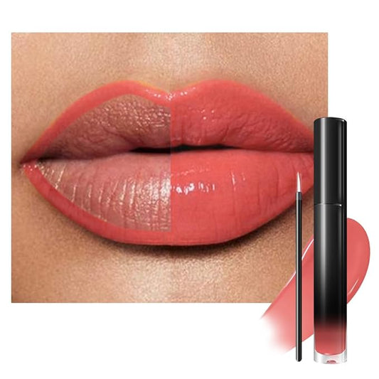 evpct Coral Nude Pink Shiny Glossy Longwear No-Budge Liquid Lip Color Lipstick Makeup, Highly Pigmented Color Instant Shine, Waterproof Long Lasting Lipstick Women Lip Stain Gloss with Lip Liner Brush
