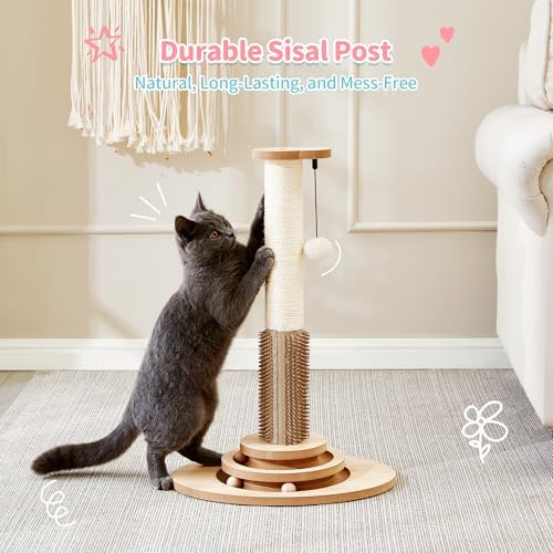 Made4Pets Cat Scratching Post for Indoor Cats with Self Groomer, 23"