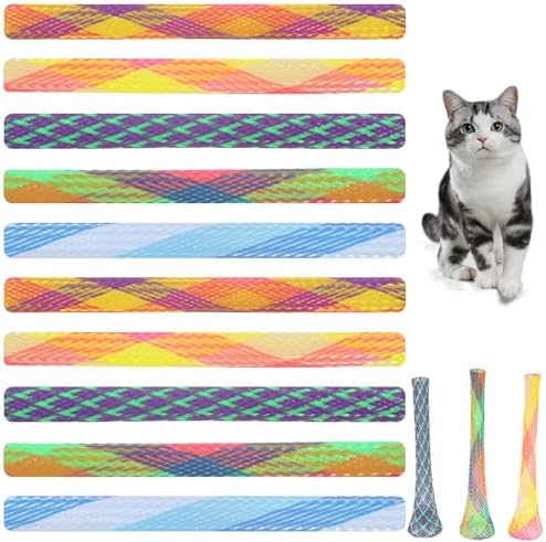 Cat Tube Toy, 10 PCS Plastic Cats Spring Coil Toys Nylon Mesh Telescopic Cat Tube Spring Toy Interactive Colorful Fun Tubes for Indoor Cats to Chase, Bite, and Scratching (5.3 Inches)