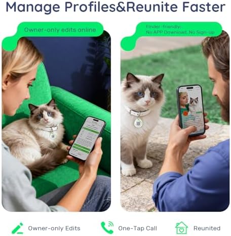 QR Code Dog Tag and Cat Tag, Scan to Reunite Faster, Waterproof and Durable, Lightweight and Quiet, Updatable Contact Info, Glow-in-the-Dark Green