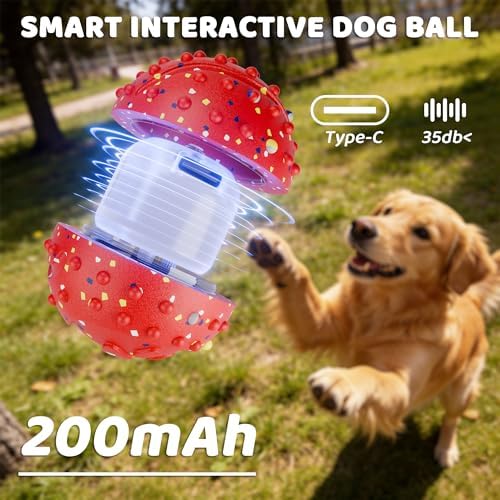 Interactive Dog Balls, Durable Motion Activated Automatic Rolling Ball for Aggressive Chewers, Indestructible Dog Toy Ball for Training Dog Catch and Fetch, Large Medium Small Dog (3in, Red)
