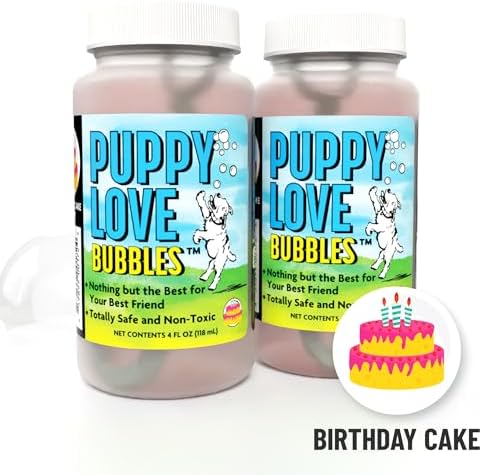 Atomic Bubbles: Puppy Love Bubbles: Birthday Cake Scented 2 Pack - 4oz Bottles, Dog Interactive Toy, Pet Safe, Non-Toxic, Indoor/Outdoor, Long Lasting