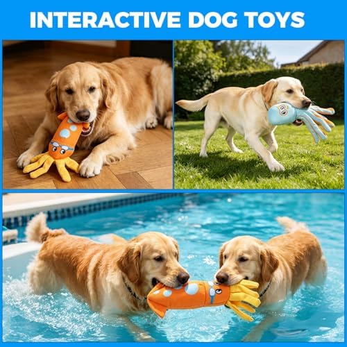 Mihachi Floating Dog Water Pool Toys 2 Pack for Swimming Pool, Interactive Crinkle Pet Puppy Chew Toys for Play and Training, Funny Dog Toy for Small Medium Large Breed, Octopus & Squid