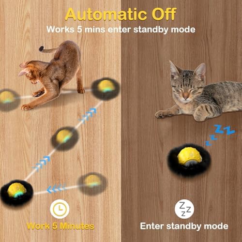 Muhhiba Interactive Cat Toys for Indoor Cats, Electric Cat Ball Fast Rolling in Pouch, Motion Activated Chirping Cat Toy, Hide and Seek Cat Toy with LED Light