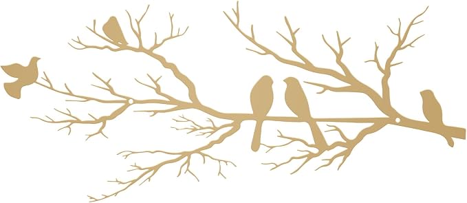 ESTART Metal Birds Wall Art, Metal Vivid Birds on Branch Silhouette Wall Decor Gold Leaves with Bird Outdoor Hanging Wall Sculpture for Home Living room Bedroom Balcony Garden (Gold, Large)