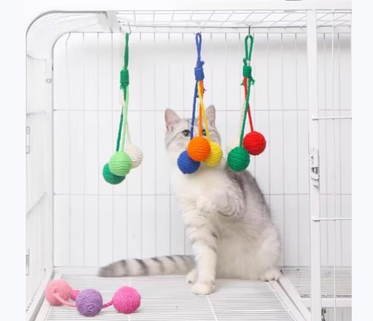 3 Pieces in 1 Cat Scratch Balls Toy Sisal Balls for Cats Tree Hanging Cage