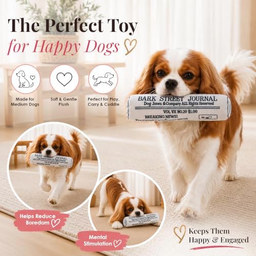 Dog Diggin Designs Bark Street Journal Plush Dog Toy | Luxury-Inspired Parody Newspaper Dog Toy with Squeaker, Soft Plush Novelty Dog Toy – Daily Playtime Edition