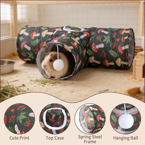 Rypet Guinea Pig Tunnel Hideout 3-Way Collapsible Small Pet Tubes, Mashroom