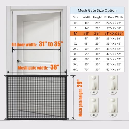 Cupount Dog Screen Mesh Gate for Stairs Pet Gates for The House: for Doorways Stairways Indoor 29 inches Tall, 38 inch Wide, Fits 32-35 inch Openings (Pack of 3)