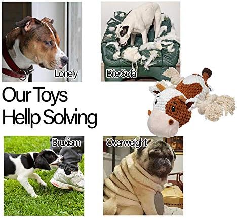 Sedioso Dog Toys Set, Large Dogs Toy, Stuffed Animal Dog Chew Toy, Soft Plush Dogs Toys Pack for Small. Middle, Large Breed(3-Pack, Cow)