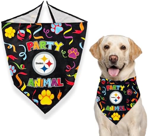 NFL Pittsburgh Steelers Pet Birthday Bandana, NFL Dog Birthday Party Set and Costume, Licensed Dog & Cat Birthday Party Scarf, Football Team Pet Outfit, Puppy Bday Accessory, Size Small/Medium