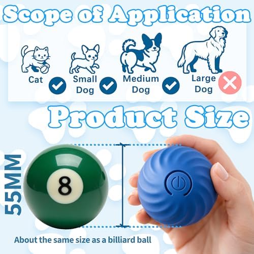 Interactive Dog & Cat Toy Ball, Automatic Moving Pet Toy for Small & Medium Dogs and Cats, USB-C Rechargeable Rolling Indoor Dog Toy for Boredom Relief