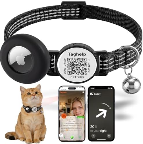 Airtag Cat Collar with Bell and Safety Buckle in 3/8" Width, Reflective Collar with Waterproof Airtag Holder Compatible with Apple Airtag for Cat Dog Kitten Puppy (Black)