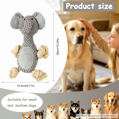 Plush Squeaky Chew Toy for Small Medium Large Dog,(Grey Elephant)