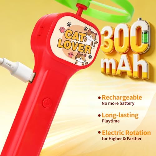 BABORUI Cat Toy Disc Launcher, Rechargeable Interactive Cat Fetch Toy Launcher with 8 Flying Discs, Flying Enrichment Toys for Indoor Bored Kittens & Adult Cats (Red-1)