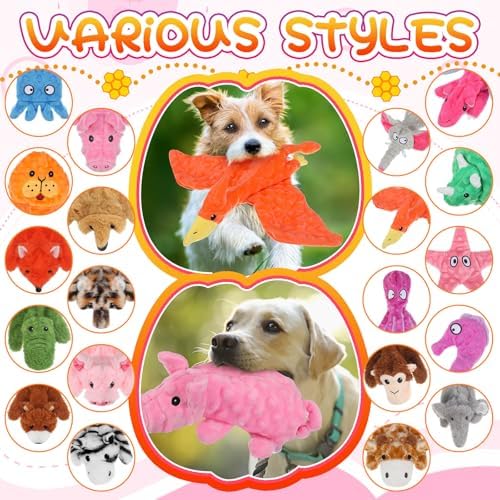 Outus 20 Pcs No Stuffing Dog Squeaky Toys Bulk, Vivid