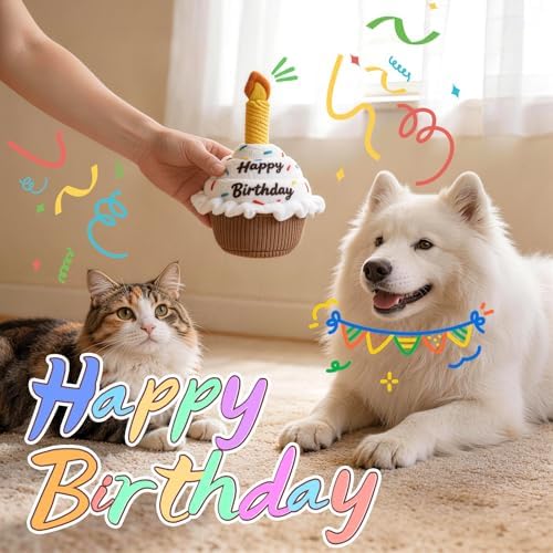 wodoca Dog Birthday Cake Toy, Squeaky Plush Chew Toy for Small to Medium Dogs, Realistic Birthday Party Decor & Puppy Gift for Interactive Play, Teeth Cleaning