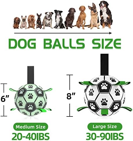 Glow in The Dark Dog Toys, 8'' Dog Soccer Ball with Straps Upgraded Interactive Light Up Dog Toys, World Cup Dogs Football, Outdoor Tug Toys for Medium & Large Dogs Birthday Gifts(8 Inch-Large)