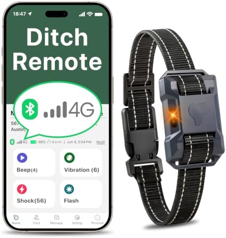 Bluetooth 4G Dog Shock Collar, Unlimited Dog Training Collar with Remote Control Beep Vibration(1‑16) Safe Shock(1‑99), Rechargeable Waterproof Shock Collar for Dogs 5-120lbs, Small Medium Large