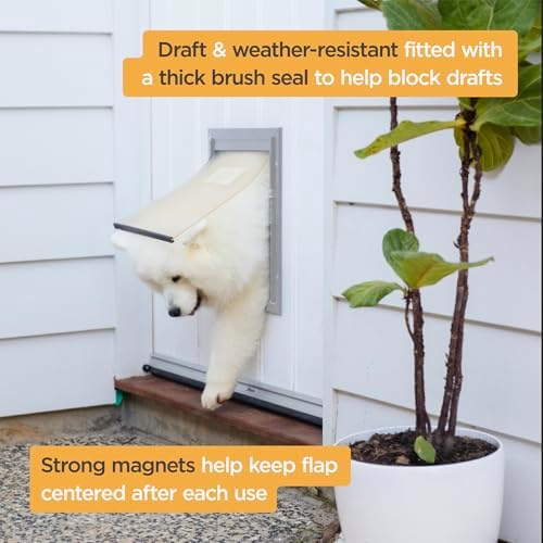 Hakuna Pets Deluxe Aluminum Pet, Cat & Dog Door with 2-Way Locking Panel for Screens, Walls & Openings up to 2.8" Thick, Large, Silver