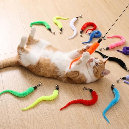 20 Pcs Cat Worm Toy Refills, Interactive Wand Attachments for Indoor Cats