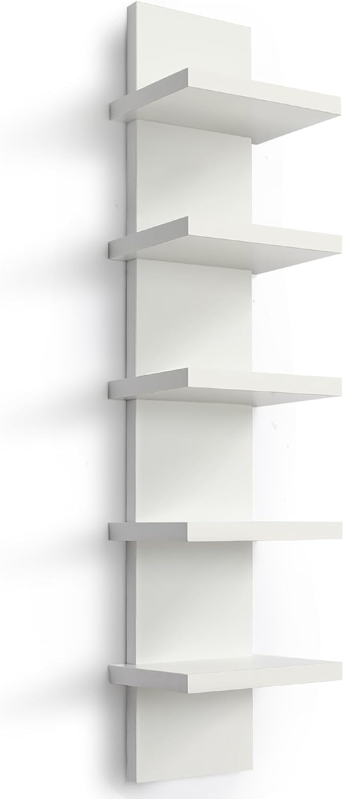 5 Tier Wall Shelf Unit, Small White Vertical Floating Shelf | Mordern Narrow Wall Mounted Shelves, Cute Space-saving Shelf for Bedroom, Bathroom, Living Room and Entryway