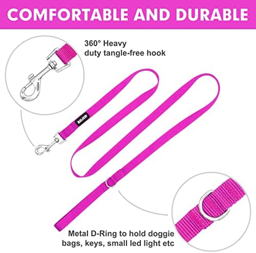 azuza Nylon Dog Collar and Leash Set, Strong & Durable Basic Style Leash and Collar with ID Tag Ring, Available in Multiple Lengths for Medium Dogs, Purple,M