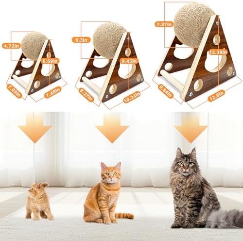 Cat Scratcher Toy,Natural Sisal Rope Cat Scratching Ball Scratcher Toy with Ball for Cats& Kittens&Dogs&Puppy, Interactive Solid Wood Scratcher Pet Toy (Small)