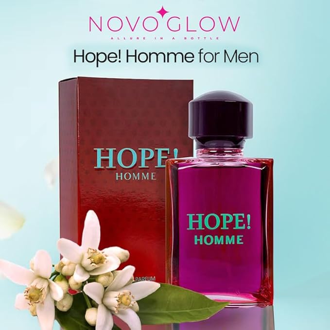 NovoGlow Hope Homme for Men - 100ml Eau De Parfum Spray for Men - Spicy Floral & Intense Fragrance, Warm Scent That Lasts All Day, Gift for Men for All Occasions