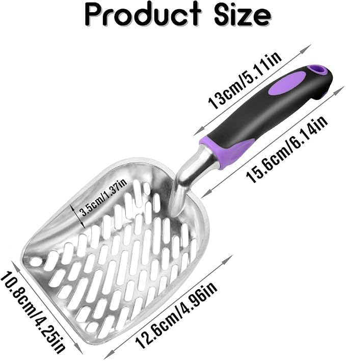 Cat Litter Scoop-Metal Litter Scooper-Kitty Metal Scooper-Long Handle | Kitten Scooper-Poop Sifting-Mesh Shovel-Aluminum Alloy Metal-Suitable for Cat Litter Box-Christmas Gift(Purple)