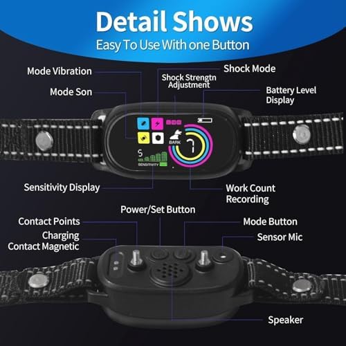Dog Barking Collar, Barking Collar for Small Medium Large Dogs, Smart AI Dual Identification Anti-Barking Collar, Rechargeable Automatic Stop Dog Barking Collar with 3 Adjustable Shock Modes