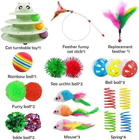 UPSKY 20 PCS Cat Toys Set with Teaser, Mice, Spring, and Various Ball Toys | Puzzle Kitten Toys, Sturdy Structure, Detachable Design, Easy to Assemble, Anti-Slip, Reduces Boredom for Indoor Cats