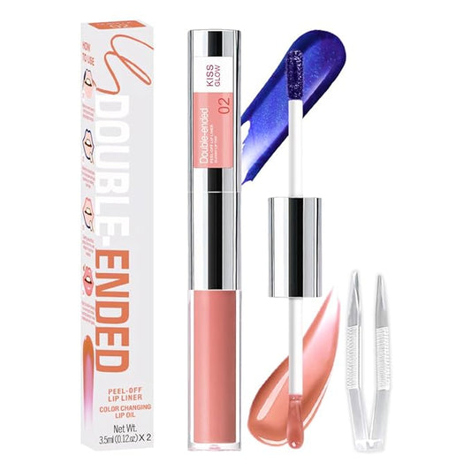 2-in-1 Nude Pink Lip Stain Peel Off & Hydrating Plumping Lip Oil with Tweezer, of Women Long Lasting Waterproof Peel Off Lip liner Tattoo, Highly Pigmented for All Skin Types 02#
