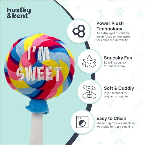 Huxley & Kent Power Plush Squeaky Dog Toy, I'm Sweet Lollipop, Large