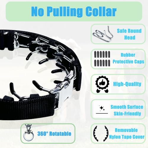 Prong Training Collar for Dogs, Rotating Ring Welding, Adjustable Dog Training Pinch Collar with Quick Release Buckle, for Small Medium Large Dogs
