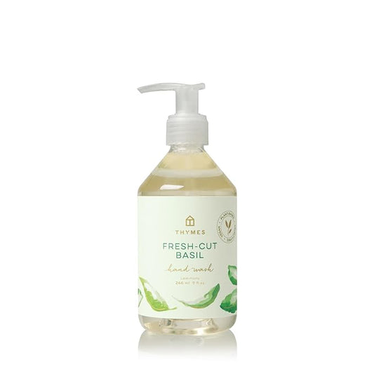 Thymes Hand Wash - Moisturizing Hand Soap Dispenser with Pump - Skin Care - Hydrating Liquid Soap Scented with Notes of Fresh Basil, Tomato Leaf, & Delicate Sage (Fresh-Cut Basil, 9 fl oz)