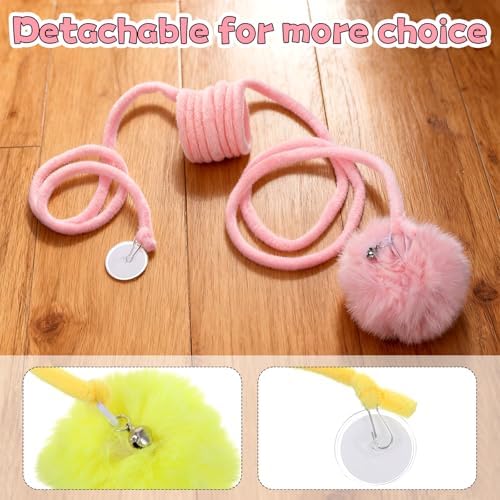 InnoHHustle 4PCS Cat Spring Toys, Hanging Fluffy Cat Ball Toys with Bell Stretchable Interactive Cats Teaser Soft Plush Interactive Cat Toy for Indoor Cats Kitten Play Chase Exercise