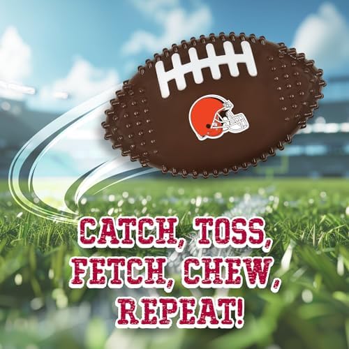 NFL Cleveland Browns Mega- Chew Hard Nylon Bacon-Flavored Dog Bone Football Chew Toy Interactive Tasty Fun Dog Chewy Toys Indestructible Strong Durable Tough Pet Biting Playtoy for Aggressive Chewers
