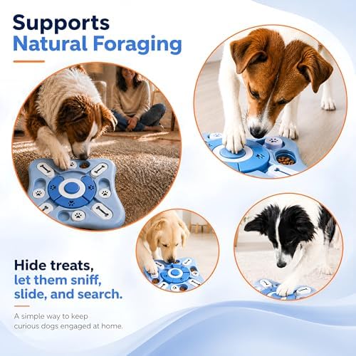 Dog Puzzle Feeder Toy, Interactive Treat Dispensing Puzzle Game, Slow Feeder Bowl for IQ Training, Treat Hiding, Foraging Play, Mental Stimulation and Enrichment for Small and Medium Dogs