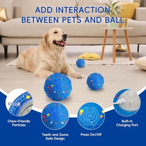 Angelle Auto-Rolling Dog Ball: Interactive Smart Toy for Boredom Relief, Chew-Proof & IP54 Waterproof, Active Moving/Rotating Ball for All Dogs, USB Rechargeable (Great for Indoor/Outdoor Play),Blue