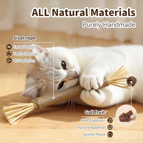 Cat Toys for Indoor Cats, Red, 3 Pcs Silvervine Sticks & 1 Pc Rope