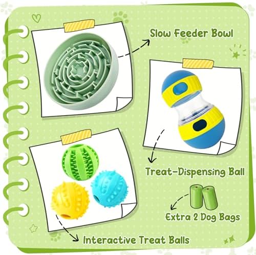 KIPRITII Dog Puzzle Feeder Set with Slow Feeder Bowl & Treat Ball