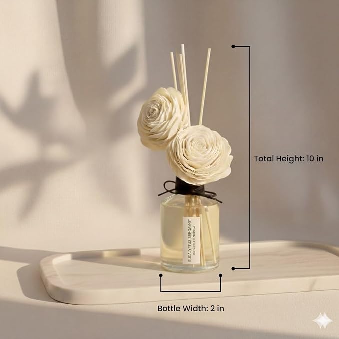 Aronica Twin Sola Diffuser 160ml_Eucalyptus and Bergamot Essential Oil Flower Diffuser, Non Toxic Reed Diffusers, Beach Themed Home Room Decor, Natural Gift for Men, Beach Scent