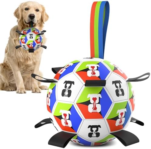 HEYLIFE Interactive Dog Soccer Ball Toy with Straps for 20-40 lbs Dog