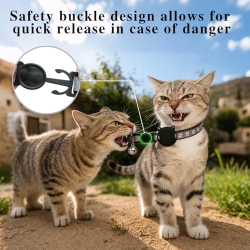 Tensho 2-Pack Breakaway Cat Collar with Airtag Holder, Bell（Black and Pink）