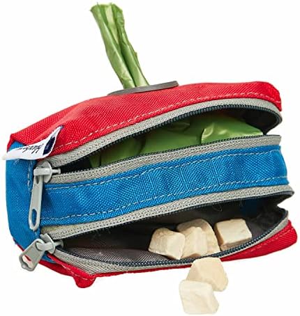 Blueberry Style Dog Waste Bag Dispenser, True Red, Color-Block Trash Bag Dispenser with 2 Auto Locking Zipper, Dog Poop Bag Holder Leash Attachment, Includes 1 Roll of Free Poop Bags