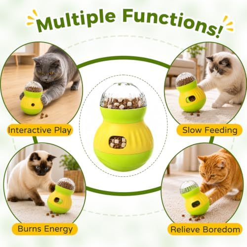 Interactive Cat Wobble Toy Treat Dispenser – Cat Puzzle Feeder & Slow Feeder Ball for Indoor Cats, Small Dog Enrichment Toy for Puppies (Green)