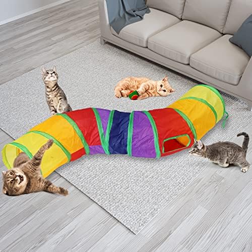 Bemodst S-Type Cat Tunnel, 2 Way/3 Way/4 Way/5 Way Collapsible S-Shape Small Animal Tubes Kitty Tunnels Interactive Maze House Toy with Storage Bag for Kitten Puppy Rabbit Guinea Pig (Rainbow-2 Way)